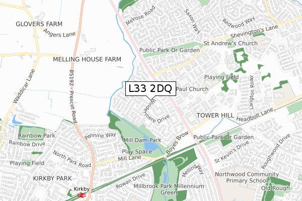 L33 2DQ map - small scale - OS Open Zoomstack (Ordnance Survey)