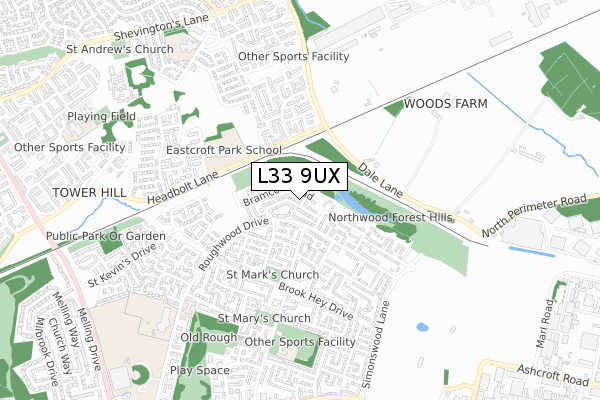 L33 9UX map - small scale - OS Open Zoomstack (Ordnance Survey)