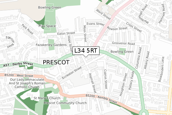 L34 5RT map - large scale - OS Open Zoomstack (Ordnance Survey)