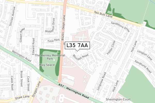 L35 7AA map - large scale - OS Open Zoomstack (Ordnance Survey)