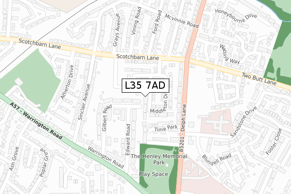 L35 7AD map - large scale - OS Open Zoomstack (Ordnance Survey)