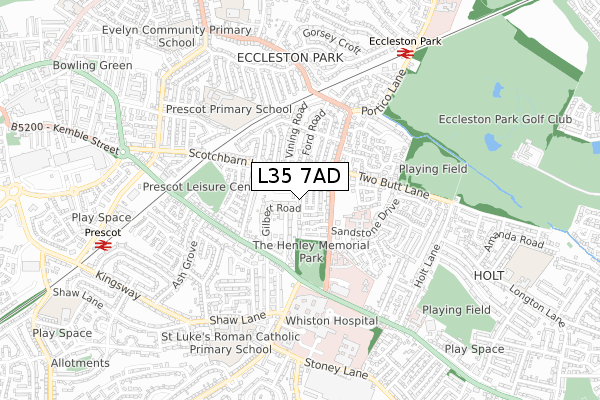 L35 7AD map - small scale - OS Open Zoomstack (Ordnance Survey)