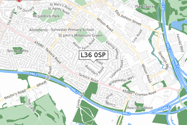 L36 0SP map - small scale - OS Open Zoomstack (Ordnance Survey)
