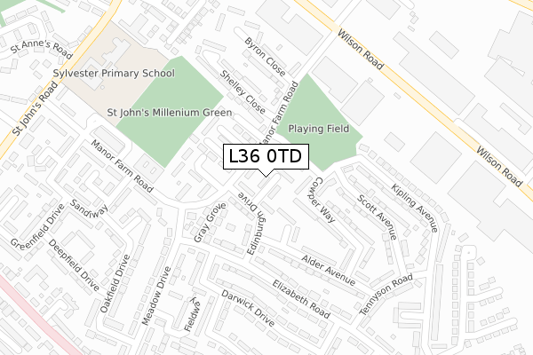 L36 0TD map - large scale - OS Open Zoomstack (Ordnance Survey)