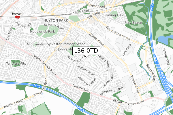 L36 0TD map - small scale - OS Open Zoomstack (Ordnance Survey)