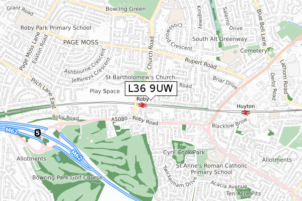 L36 9UW map - small scale - OS Open Zoomstack (Ordnance Survey)
