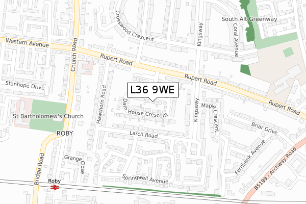 L36 9WE map - large scale - OS Open Zoomstack (Ordnance Survey)