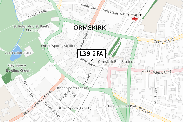 L39 2FA map - large scale - OS Open Zoomstack (Ordnance Survey)