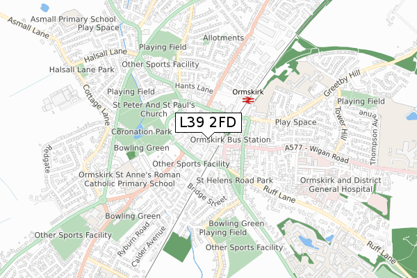 L39 2FD map - small scale - OS Open Zoomstack (Ordnance Survey)