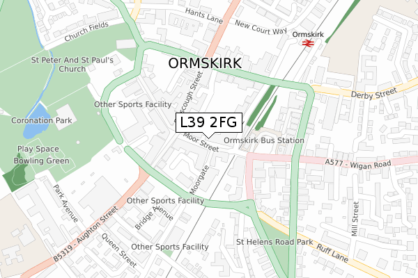 L39 2FG map - large scale - OS Open Zoomstack (Ordnance Survey)