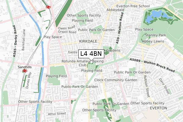 L4 4BN map - small scale - OS Open Zoomstack (Ordnance Survey)