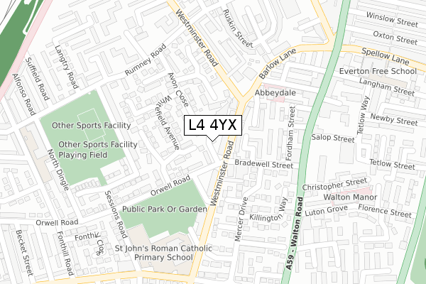 L4 4YX map - large scale - OS Open Zoomstack (Ordnance Survey)