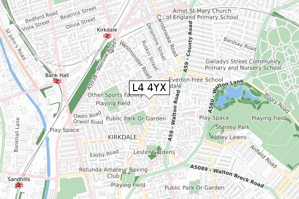 L4 4YX map - small scale - OS Open Zoomstack (Ordnance Survey)