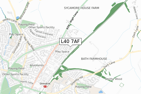 L40 7AF map - small scale - OS Open Zoomstack (Ordnance Survey)