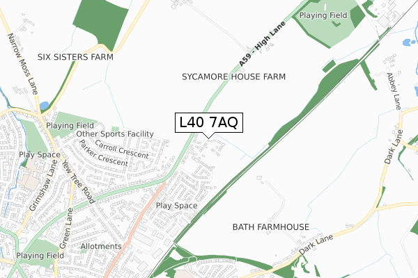 L40 7AQ map - small scale - OS Open Zoomstack (Ordnance Survey)
