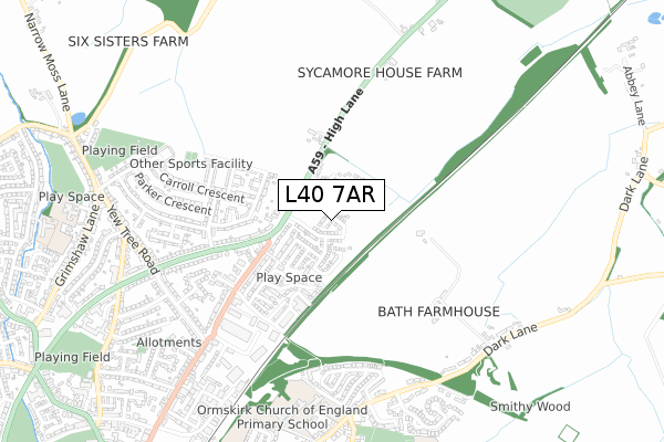 L40 7AR map - small scale - OS Open Zoomstack (Ordnance Survey)