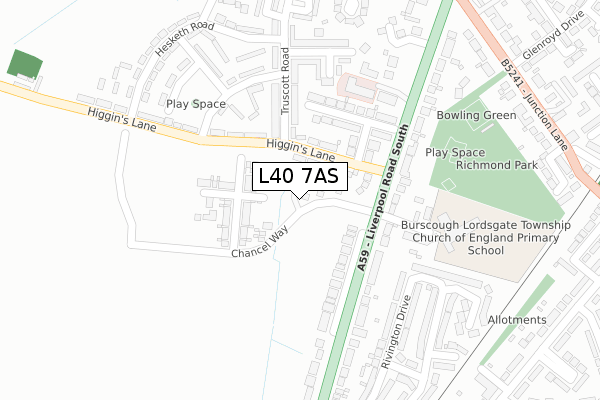 L40 7AS map - large scale - OS Open Zoomstack (Ordnance Survey)