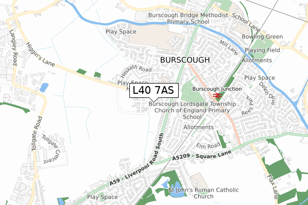L40 7AS map - small scale - OS Open Zoomstack (Ordnance Survey)