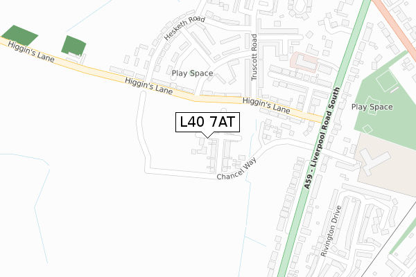 L40 7AT map - large scale - OS Open Zoomstack (Ordnance Survey)