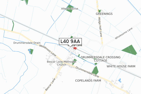 L40 9AA map - small scale - OS Open Zoomstack (Ordnance Survey)