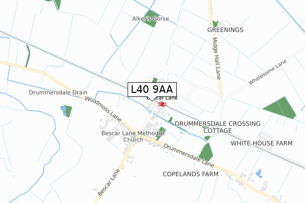 L40 9AA map - small scale - OS Open Zoomstack (Ordnance Survey) L40 9AA map - small scale - OS Open Zoomstack (Ordnance Survey)