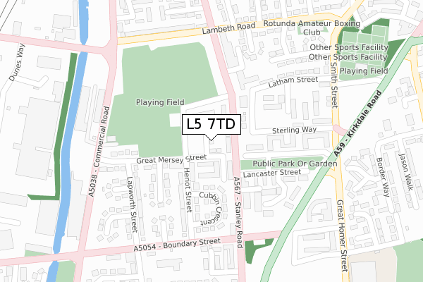L5 7TD map - large scale - OS Open Zoomstack (Ordnance Survey)