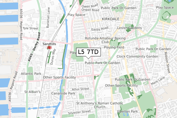 L5 7TD map - small scale - OS Open Zoomstack (Ordnance Survey)