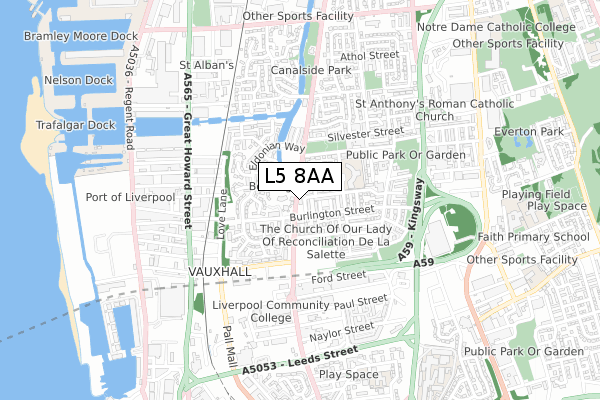 L5 8AA map - small scale - OS Open Zoomstack (Ordnance Survey)