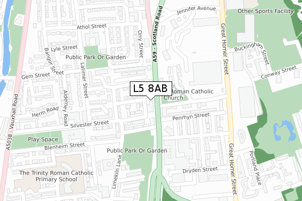 L5 8AB map - large scale - OS Open Zoomstack (Ordnance Survey)