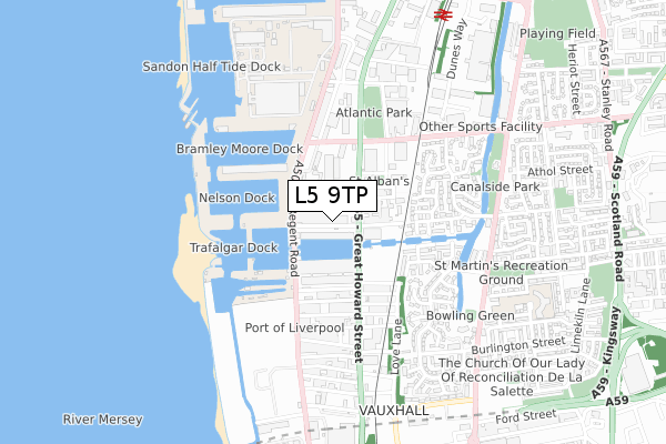 L5 9TP map - small scale - OS Open Zoomstack (Ordnance Survey)