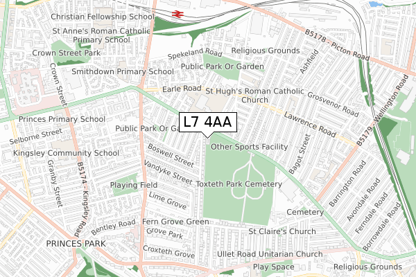 L7 4AA map - small scale - OS Open Zoomstack (Ordnance Survey) L7 4AA map - small scale - OS Open Zoomstack (Ordnance Survey)