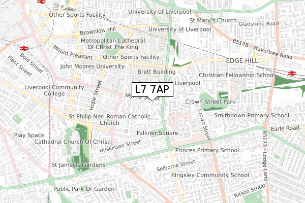 L7 7AP map - small scale - OS Open Zoomstack (Ordnance Survey)