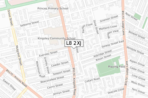 L8 2XJ map - large scale - OS Open Zoomstack (Ordnance Survey)