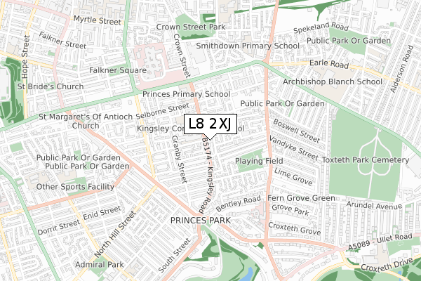 L8 2XJ map - small scale - OS Open Zoomstack (Ordnance Survey)