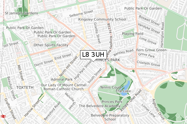 L8 3UH map - small scale - OS Open Zoomstack (Ordnance Survey)