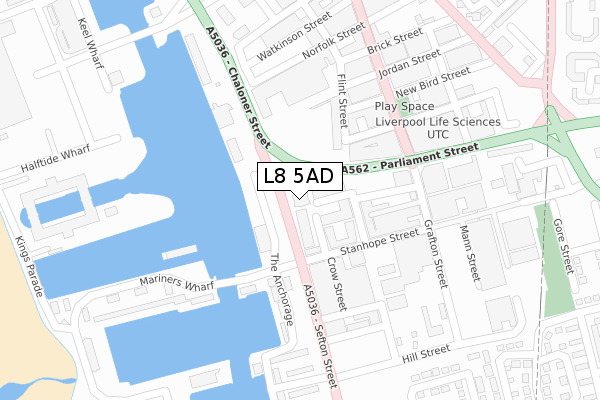 L8 5AD map - large scale - OS Open Zoomstack (Ordnance Survey)