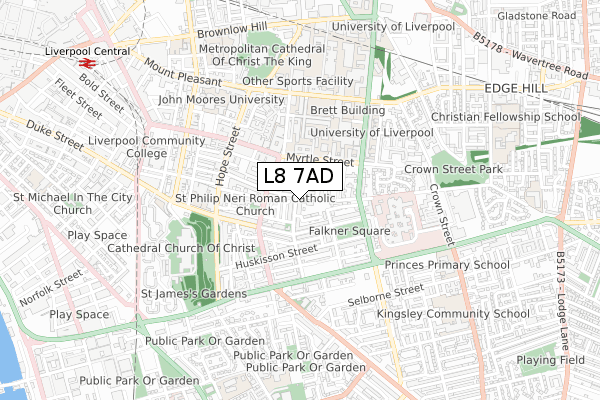 L8 7AD map - small scale - OS Open Zoomstack (Ordnance Survey)
