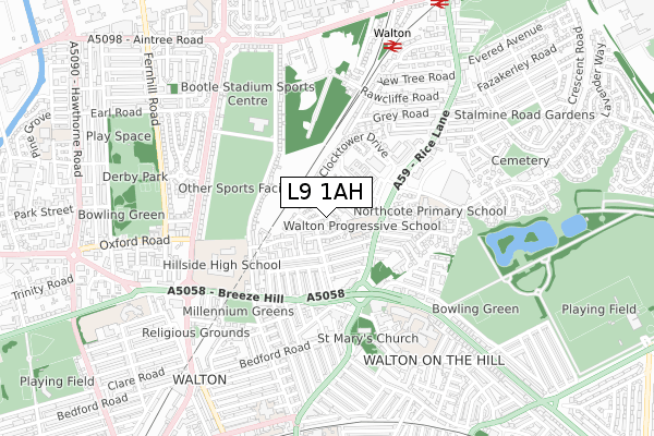L9 1AH map - small scale - OS Open Zoomstack (Ordnance Survey)