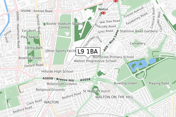 L9 1BA map - small scale - OS Open Zoomstack (Ordnance Survey)