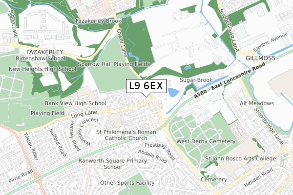 L9 6EX map - small scale - OS Open Zoomstack (Ordnance Survey)