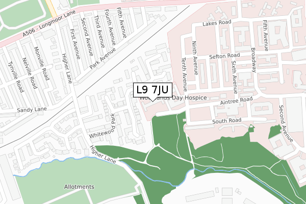 L9 7JU map - large scale - OS Open Zoomstack (Ordnance Survey)