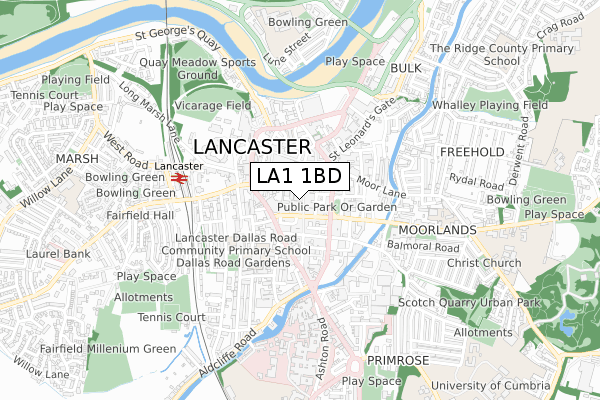 LA1 1BD map - small scale - OS Open Zoomstack (Ordnance Survey)