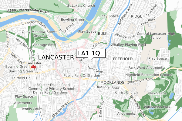 LA1 1QL map - small scale - OS Open Zoomstack (Ordnance Survey)