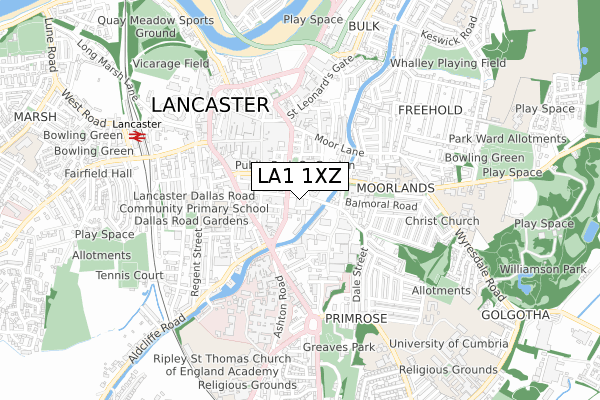 LA1 1XZ map - small scale - OS Open Zoomstack (Ordnance Survey)