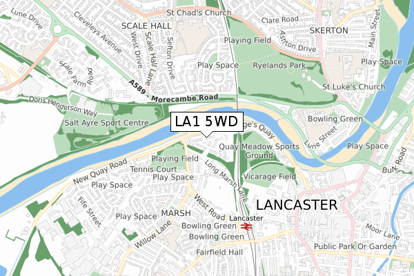 LA1 5WD map - small scale - OS Open Zoomstack (Ordnance Survey)