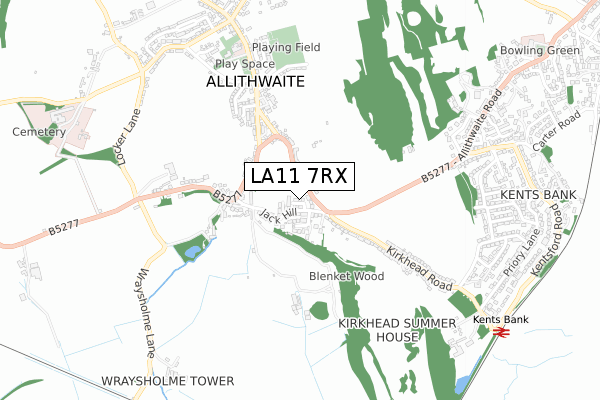 LA11 7RX map - small scale - OS Open Zoomstack (Ordnance Survey)