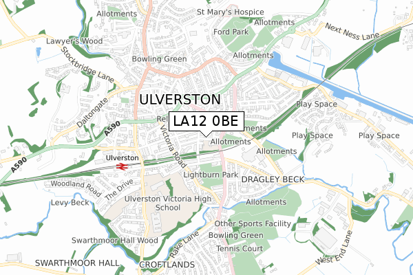 LA12 0BE map - small scale - OS Open Zoomstack (Ordnance Survey)