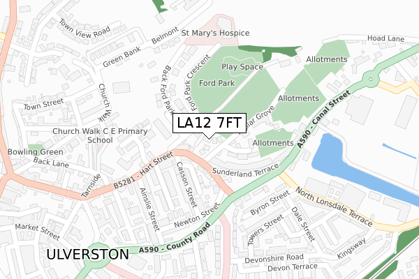 LA12 7FT map - large scale - OS Open Zoomstack (Ordnance Survey)