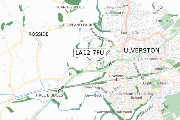 LA12 7FU map - small scale - OS Open Zoomstack (Ordnance Survey)