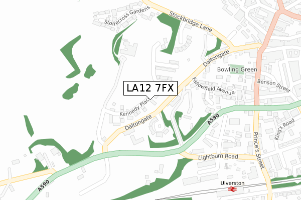 LA12 7FX map - large scale - OS Open Zoomstack (Ordnance Survey)